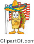 Vector Illustration of a Cartoon Taco Mascot Pledging Allegiance to an American Flag by Mascot Junction