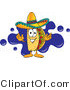 Vector Illustration of a Cartoon Taco Mascot Standing in Front of a Blue Paint Splatter on a Business Logo by Mascot Junction