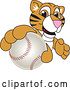 Vector Illustration of a Cartoon Tiger Cub Mascot Grabbing a Baseball by Mascot Junction