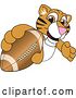 Vector Illustration of a Cartoon Tiger Cub Mascot Grabbing a Football by Mascot Junction