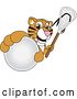 Vector Illustration of a Cartoon Tiger Cub Mascot Grabbing a Lacrosse Ball and Holding a Stick by Mascot Junction