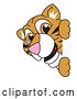 Vector Illustration of a Cartoon Tiger Cub Mascot Looking Around a Sign by Mascot Junction
