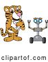 Vector Illustration of a Cartoon Tiger Cub Mascot Operating a Robot by Mascot Junction