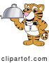 Vector Illustration of a Cartoon Tiger Cub Mascot Waiter Holding a Cloche Platter by Mascot Junction