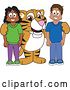 Vector Illustration of a Cartoon Tiger Cub Mascot with Happy Students by Mascot Junction
