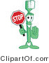 Vector Illustration of a Cartoon Toothbrush Mascot Holding a Stop Sign by Toons4Biz