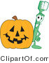 Vector Illustration of a Cartoon Toothbrush Mascot with a Halloween Pumpkin by Mascot Junction