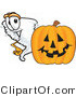 Vector Illustration of a Cartoon Tornado Mascot Standing by a Halloween Pumpkin by Mascot Junction