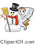 Vector Illustration of a Cartoon Tornado Mascot Standing by a Snowman by Mascot Junction