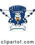 Vector Illustration of a Cartoon Tough Seahawk Mascot Flying with Claws Extended, out of a Shield with Text and a Blank Banner by Mascot Junction