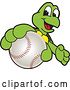 Vector Illustration of a Cartoon Turtle Mascot Catching or Holding out a Baseball by Mascot Junction