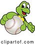 Vector Illustration of a Cartoon Turtle Mascot Catching or Holding out a Baseball by Toons4Biz