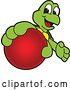 Vector Illustration of a Cartoon Turtle Mascot Catching or Holding out a Red Ball by Mascot Junction
