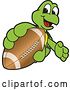 Vector Illustration of a Cartoon Turtle Mascot Catching or Holding out an American Football by Mascot Junction