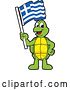 Vector Illustration of a Cartoon Turtle Mascot Holding a Greek Flag by Mascot Junction