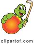 Vector Illustration of a Cartoon Turtle Mascot Holding out a Field Hockey Ball and Stick by Mascot Junction