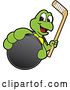 Vector Illustration of a Cartoon Turtle Mascot Holding out an Ice Hockey Puck and Stick by Mascot Junction