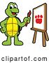 Vector Illustration of a Cartoon Turtle Mascot Painting a Paw Print on an Art Canvas by Mascot Junction