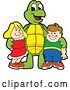 Vector Illustration of a Cartoon Turtle Mascot Posing with Students by Mascot Junction