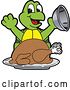 Vector Illustration of a Cartoon Turtle Mascot Serving a Roasted Thanksgiving Turkey by Mascot Junction