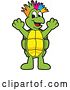 Vector Illustration of a Cartoon Turtle Mascot with a Colorful Mohawk, Cheering by Mascot Junction
