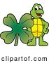 Vector Illustration of a Cartoon Turtle Mascot with a St Patricks Day Four Leaf Clover Shamrock by Mascot Junction