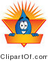 Vector Illustration of a Cartoon Water Drop Mascot on an Orange and Yellow Label by Mascot Junction