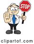 Vector Illustration of a Cartoon White Businessman Nerd Mascot Holding a Stop Sign by Mascot Junction