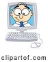 Vector Illustration of a Cartoon White Businessman Nerd Mascot Peeking out from Inside a Desktop Computer Monitor by Mascot Junction