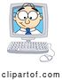 Vector Illustration of a Cartoon White Businessman Nerd Mascot Peeking out from Inside a Desktop Computer Monitor by Toons4Biz