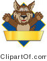 Vector Illustration of a Cartoon Wolf Mascot over a Blue Diamond and Blank Gold Banner by Mascot Junction