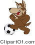 Vector Illustration of a Cartoon Wolf Mascot Playing Soccer by Mascot Junction