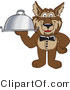 Vector Illustration of a Cartoon Wolf Mascot Waiter Serving a Platter by Mascot Junction