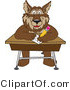 Vector Illustration of a Cartoon Wolf Mascot Writing on a Desk by Mascot Junction