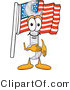 Vector Illustration of a Cartoon Wrench Mascot Pledging Allegiance to an American Flag by Mascot Junction