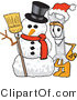 Vector Illustration of a Cartoon Wrench Mascot with a Snowman on Christmas by Mascot Junction