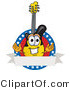 Vector Illustration of a Clipart Picture of a Guitar Mascot Logo with Stars and a Blank Label by Mascot Junction
