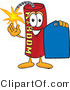 Vector Illustration of a Dynamite Stick Mascot Holding a Blue Sales Price Tag by Mascot Junction