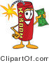 Vector Illustration of a Dynamite Stick Mascot Holding a Dollar Bill by Toons4Biz