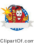 Vector Illustration of a Dynamite Stick Mascot with Stars and a Blank Ribbon Label by Mascot Junction