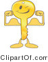 Vector Illustration of a Gold Cartoon Key Mascot Flexing by Mascot Junction