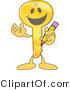 Vector Illustration of a Gold Cartoon Key Mascot Holding a Pencil by Mascot Junction