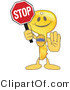 Vector Illustration of a Gold Cartoon Key Mascot Holding a Stop Sign by Mascot Junction