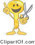 Vector Illustration of a Gold Cartoon Key Mascot Holding Scissors by Mascot Junction