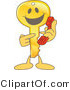 Vector Illustration of a Gold Cartoon Key Mascot Pointing to a Phone by Mascot Junction