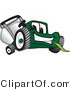Vector Illustration of a Green Cartoon Lawn Mower Mascot Facing Front and Eating Grass by Mascot Junction