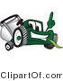 Vector Illustration of a Green Cartoon Lawn Mower Mascot Facing Front and Pointing up by Mascot Junction