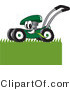 Vector Illustration of a Green Cartoon Lawn Mower Mascot Mowing Grass by Mascot Junction