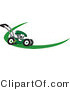 Vector Illustration of a Green Cartoon Lawn Mower Mascot on a Logo or Nametag with a Green Dash by Mascot Junction