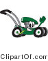 Vector Illustration of a Green Cartoon Lawn Mower Mascot Passing by and Waving by Mascot Junction